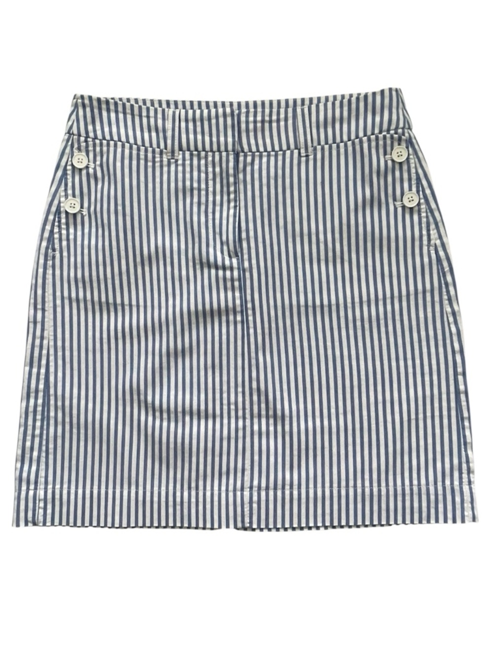 Talbots Blue and White Striped nautical Cotton Pencil Skirt button detail Sz: 4